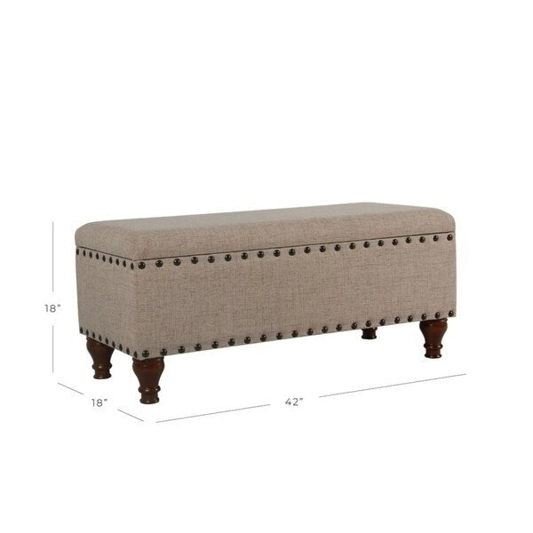 Storage Bench - Tan Linen - Tufted with Nailhead Trim