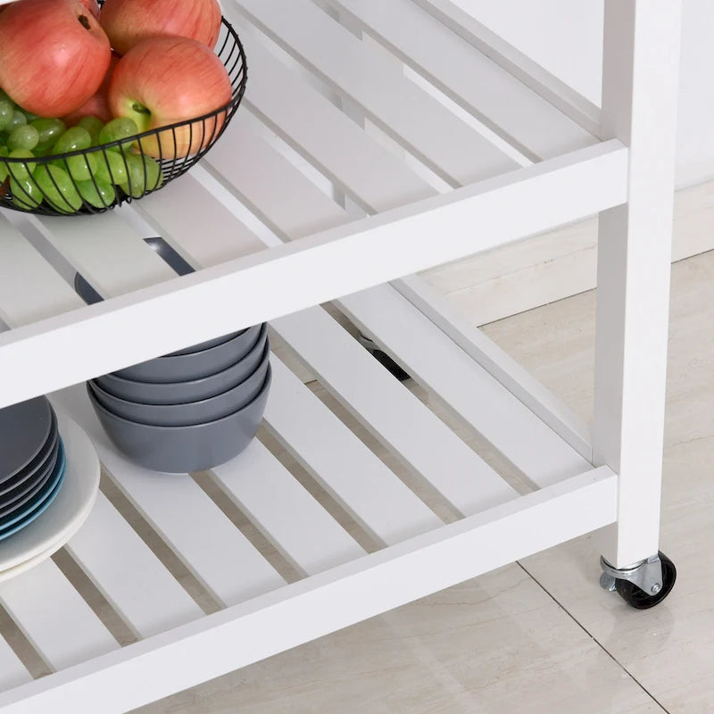 Rolling Kitchen Cart - White - Stainless Steel Top - 3-Tier Storage