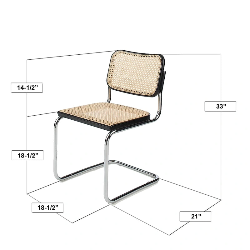Breuer Chair Company Cesca Cane Dining Chair in Chrome and Black