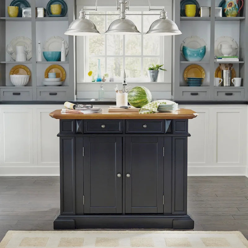  Warwick Black Distressed Oak Kitchen Island