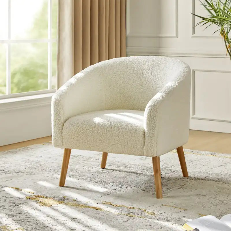 Sheila Modern 31W Boucle Armchair with Solid Wood Legs by HULALA HOME