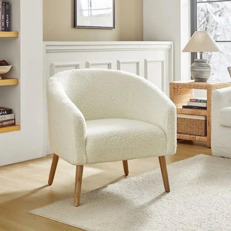 Sheila Modern 31W Boucle Armchair with Solid Wood Legs by HULALA HOME