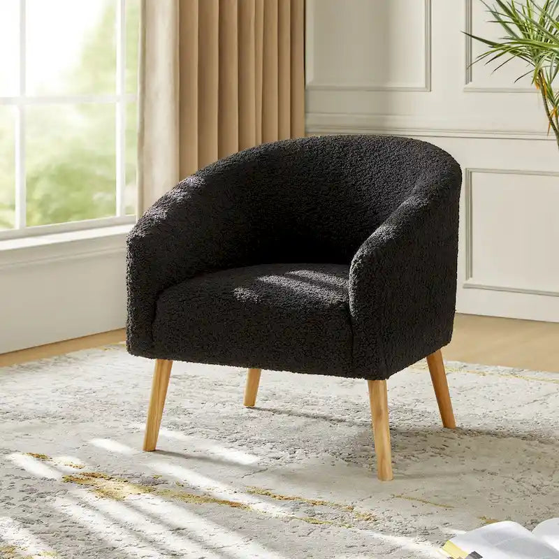 Sheila Modern 31W Boucle Armchair with Solid Wood Legs by HULALA HOME