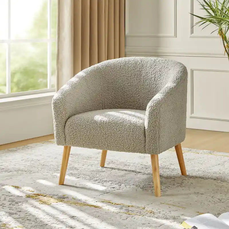 Sheila Modern 31W Boucle Armchair with Solid Wood Legs by HULALA HOME