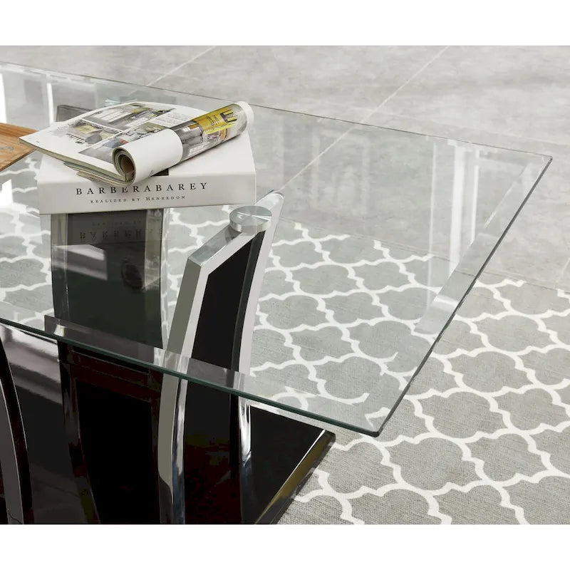 Glass Top Coffee Table with Chrome Trim - 47 Inch Modern Design