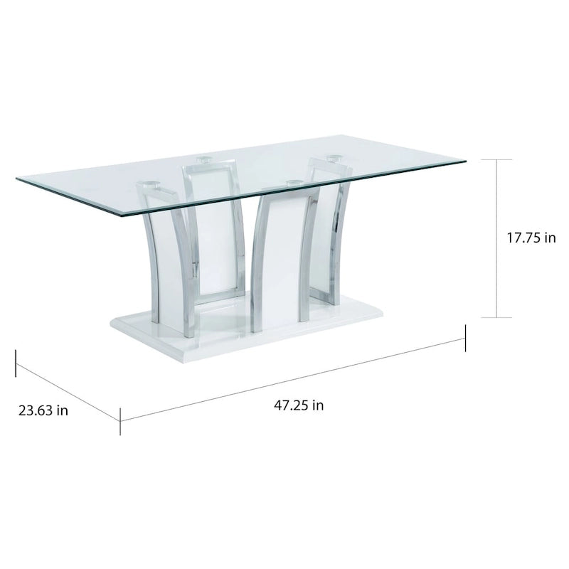 Glass Top Coffee Table with Chrome Trim - 47 Inch Modern Design