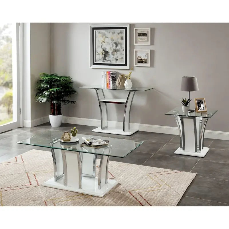 Glass Top Coffee Table with Chrome Trim - 47 Inch Modern Design