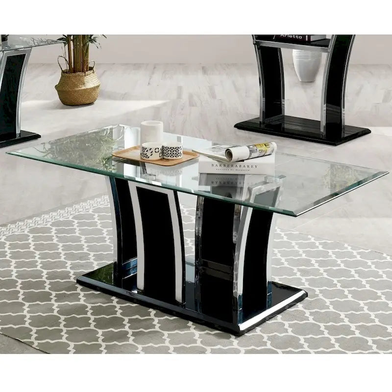 Glass Top Coffee Table with Chrome Trim - 47 Inch Modern Design