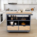 Kitchen Island on Wheels with Open Compartments and 2 Drawers