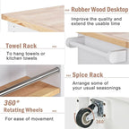 Kitchen Island on Wheels with Open Compartments and 2 Drawers