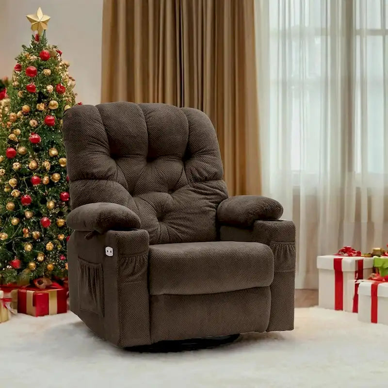 MCombo Electric Power Swivel Glider Recliner Chair with Cup and USB Ports for Nursery, Fabric 7797