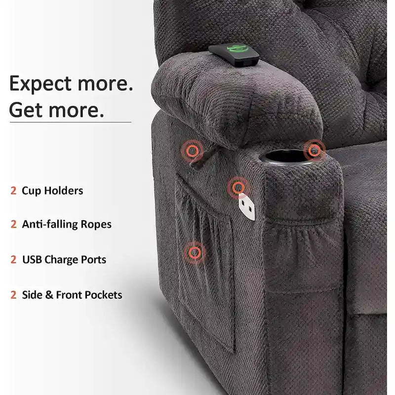 Electric Power Swivel Glider Recliner Chair with Cup Holders and USB Ports, Fabric, Single Seat
