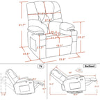 Electric Power Swivel Glider Recliner Chair with Cup Holders and USB Ports, Fabric, Single Seat