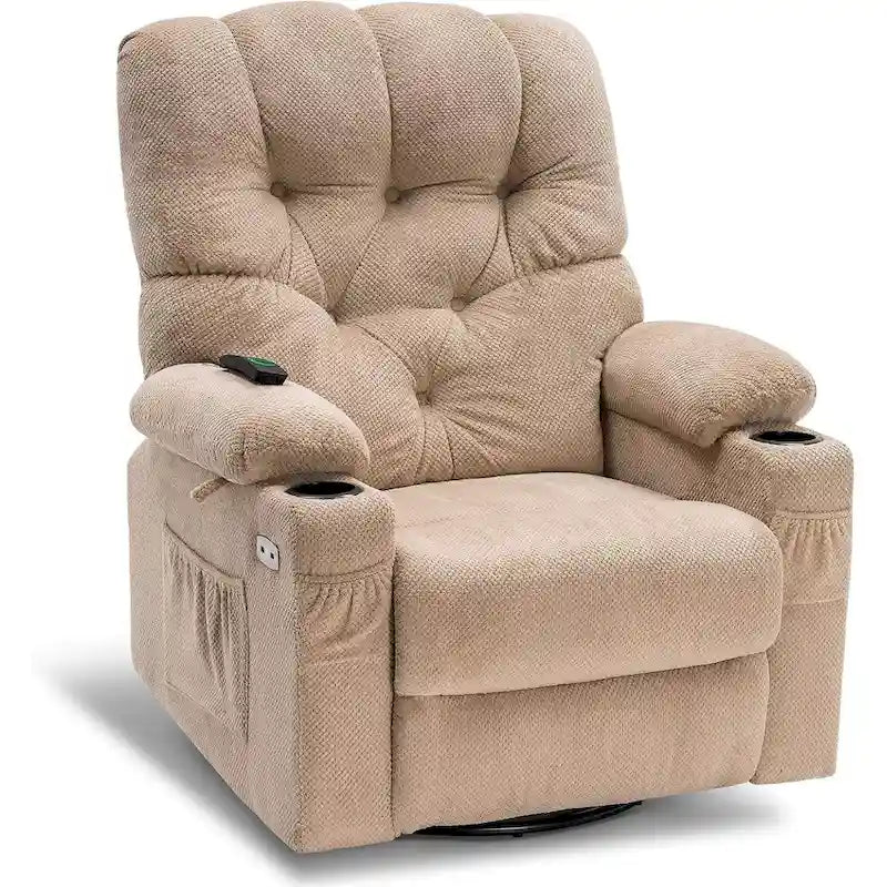Electric Power Swivel Glider Recliner Chair with Cup Holders and USB Ports, Fabric, Single Seat