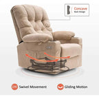 Electric Power Swivel Glider Recliner Chair with Cup Holders and USB Ports, Fabric, Single Seat
