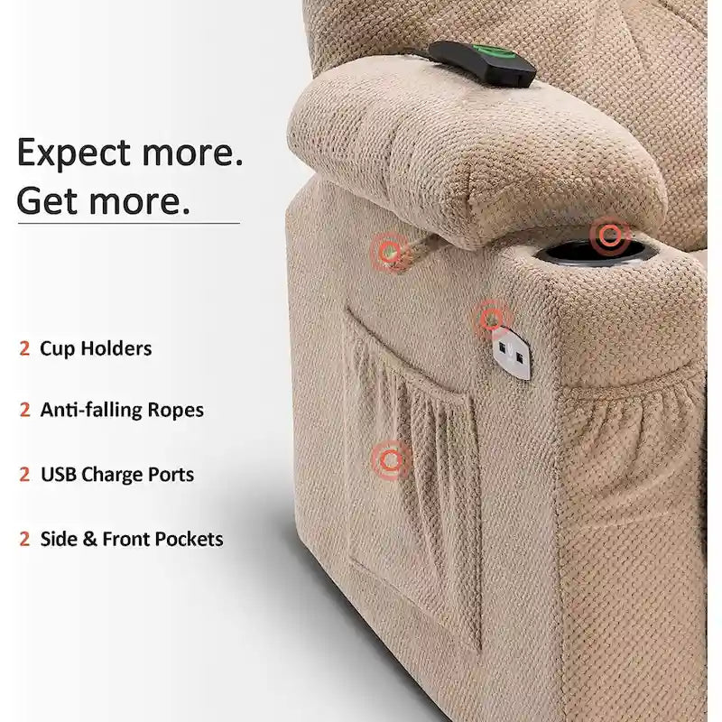 Electric Power Swivel Glider Recliner Chair with Cup Holders and USB Ports, Fabric, Single Seat