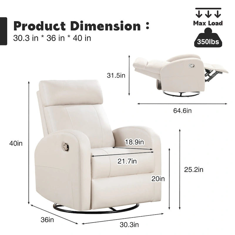 Faux Leather Swivel Rocking Recliner - Single Seater