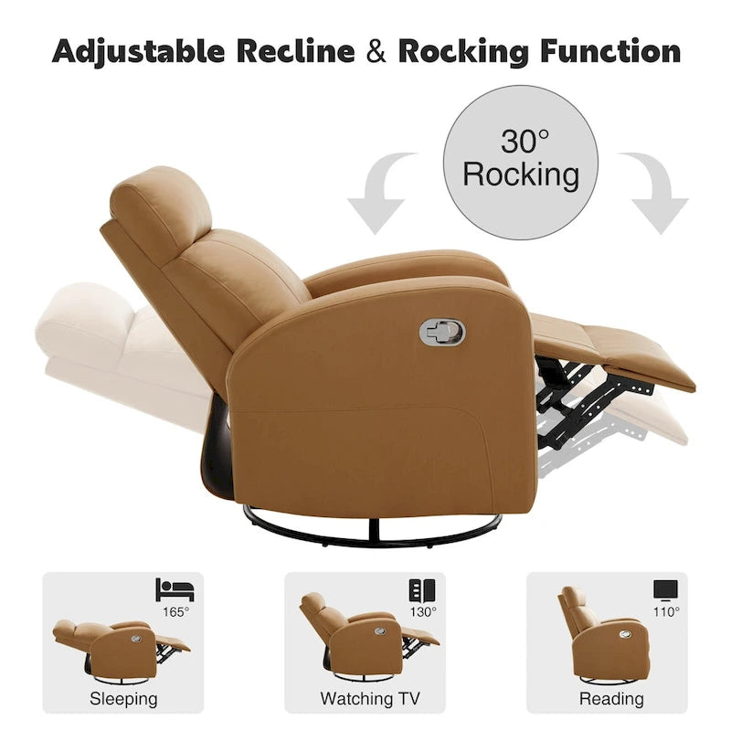 Faux Leather Swivel Rocking Recliner - Single Seater