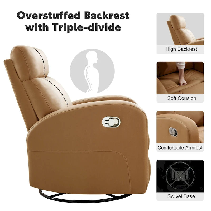 Faux Leather Swivel Rocking Recliner - Single Seater