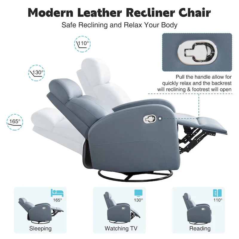 Faux Leather Swivel Rocking Recliner - Single Seater