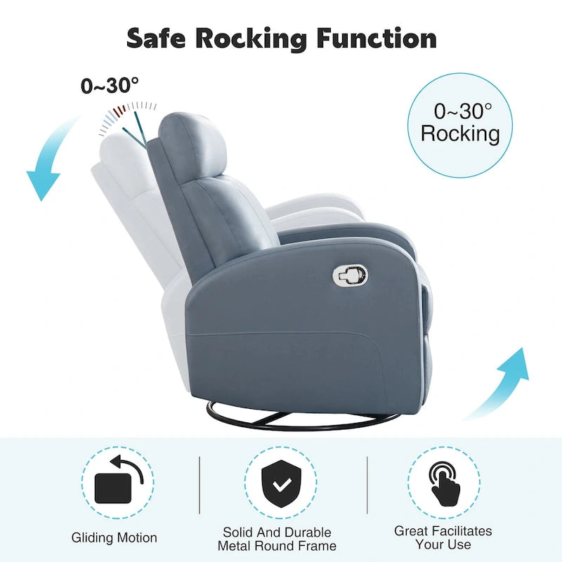 Faux Leather Swivel Rocking Recliner - Single Seater