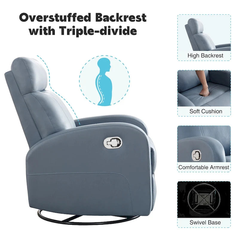 Faux Leather Swivel Rocking Recliner - Single Seater