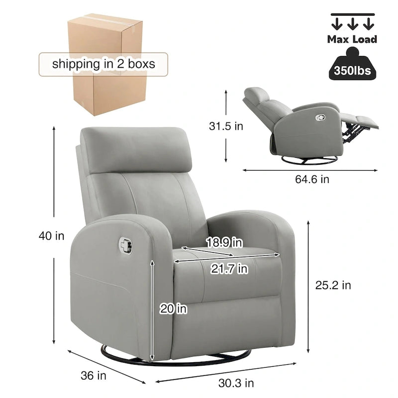 Faux Leather Swivel Rocking Recliner - Single Seater