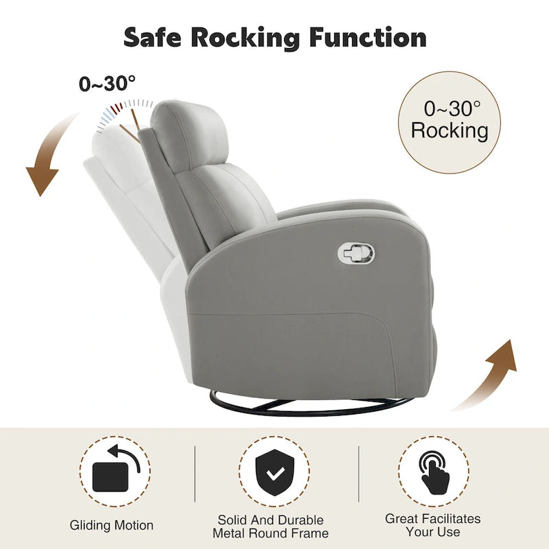 Faux Leather Swivel Rocking Recliner - Single Seater