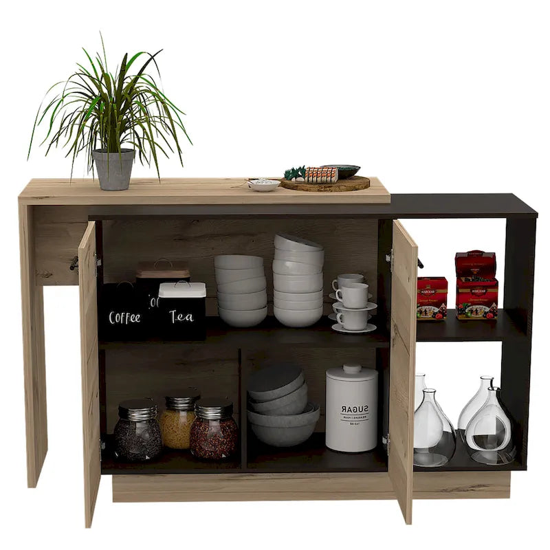 Aspen Kitchen Island, Two Concealed Shelves , Three Divisions