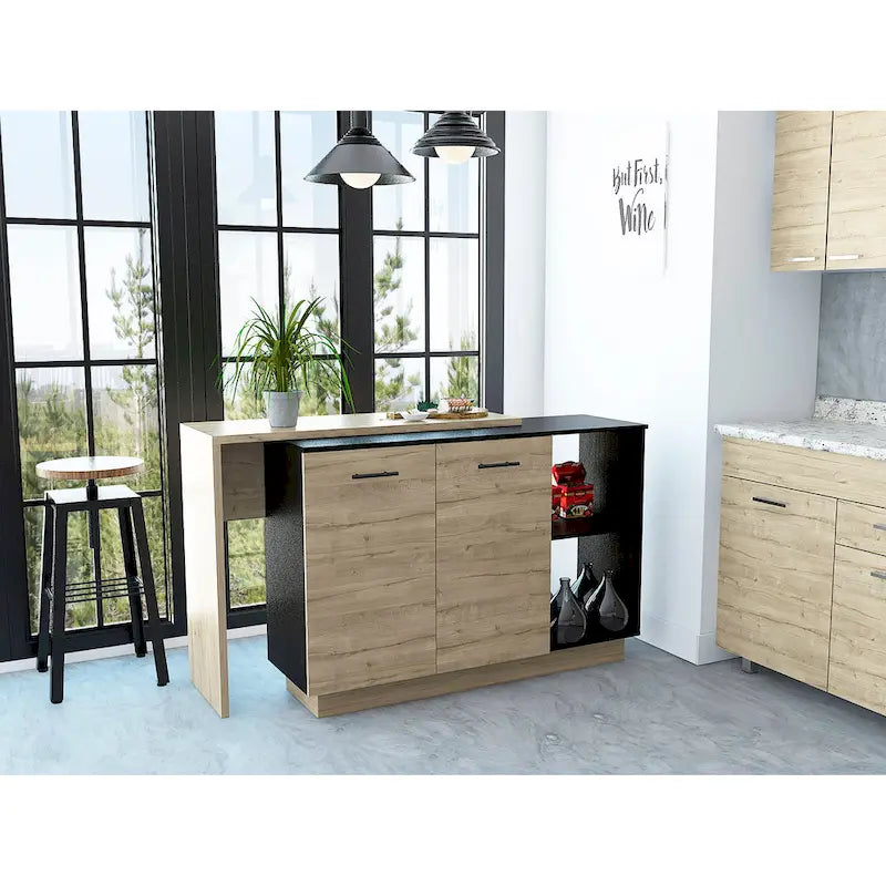 Aspen Kitchen Island, Two Concealed Shelves , Three Divisions