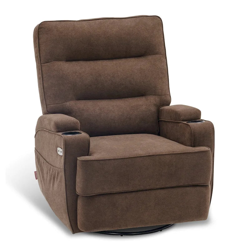 MCombo Electric Power Swivel Glider Recliner Chair with Heat and Massage, Fabric 7752
