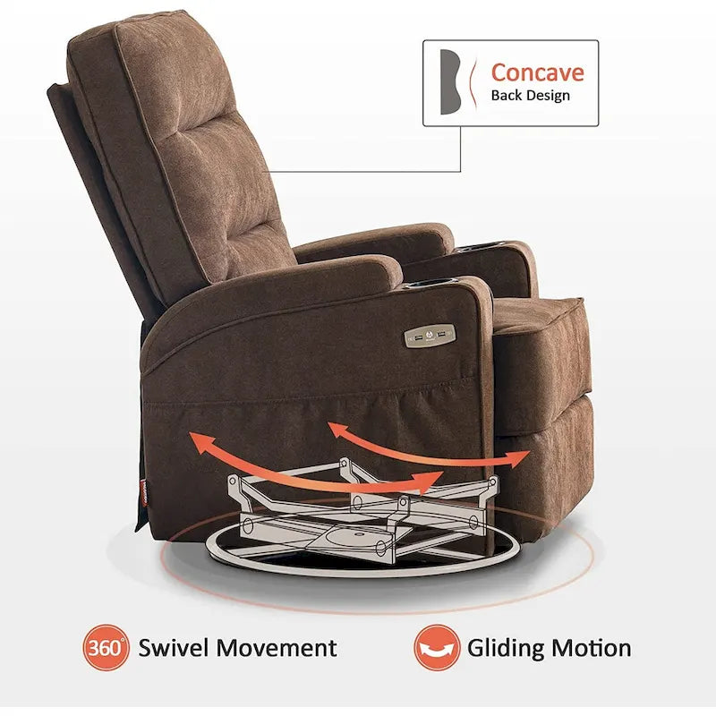 Electric Power Swivel Glider Recliner Chair with Heat and Massage, Fabric, Single Seat