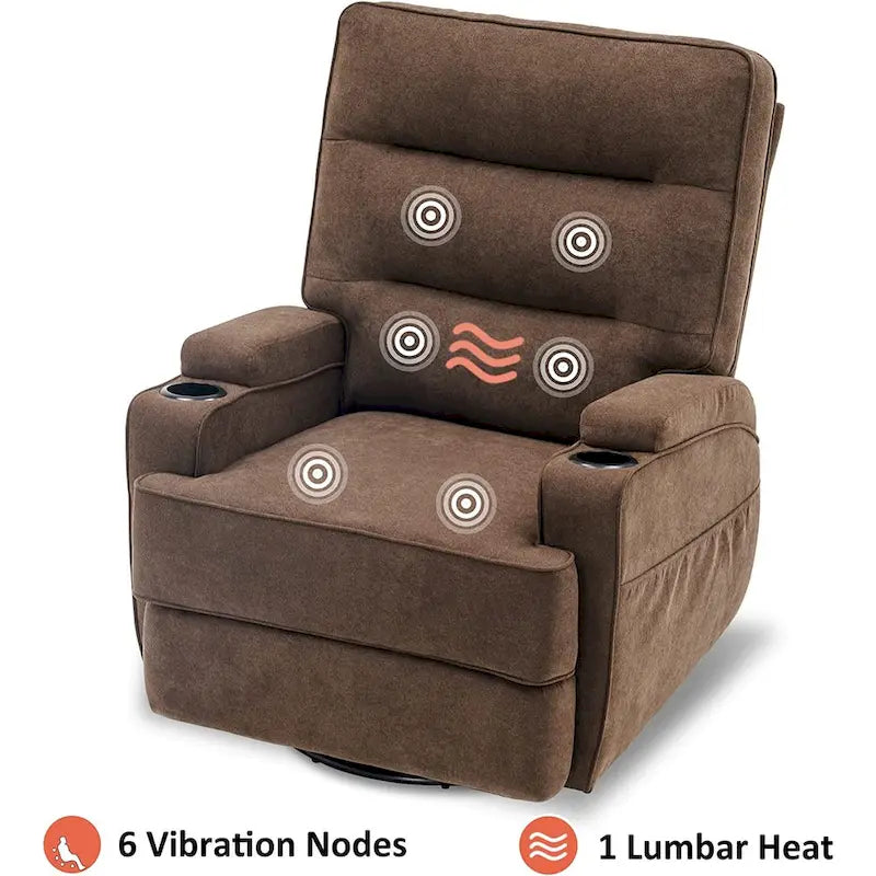 Electric Power Swivel Glider Recliner Chair with Heat and Massage, Fabric, Single Seat