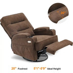 Electric Power Swivel Glider Recliner Chair with Heat and Massage, Fabric, Single Seat