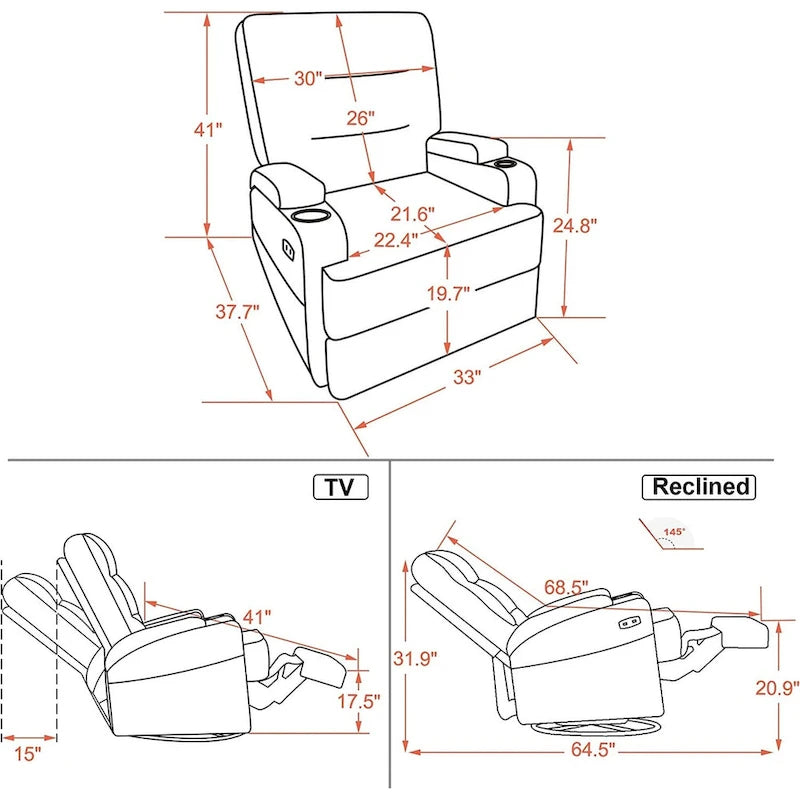 Electric Power Swivel Glider Recliner Chair with Heat and Massage, Fabric, Single Seat