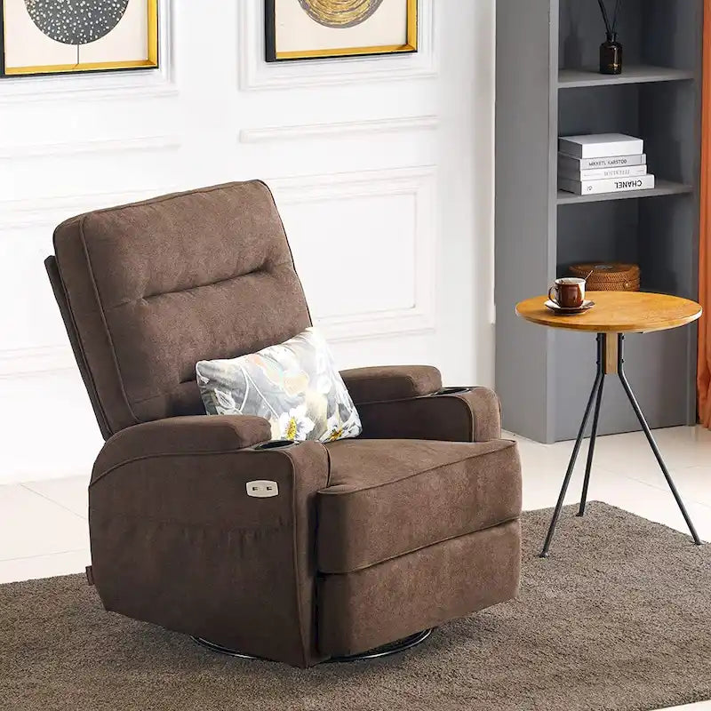 Electric Power Swivel Glider Recliner Chair with Heat and Massage, Fabric, Single Seat
