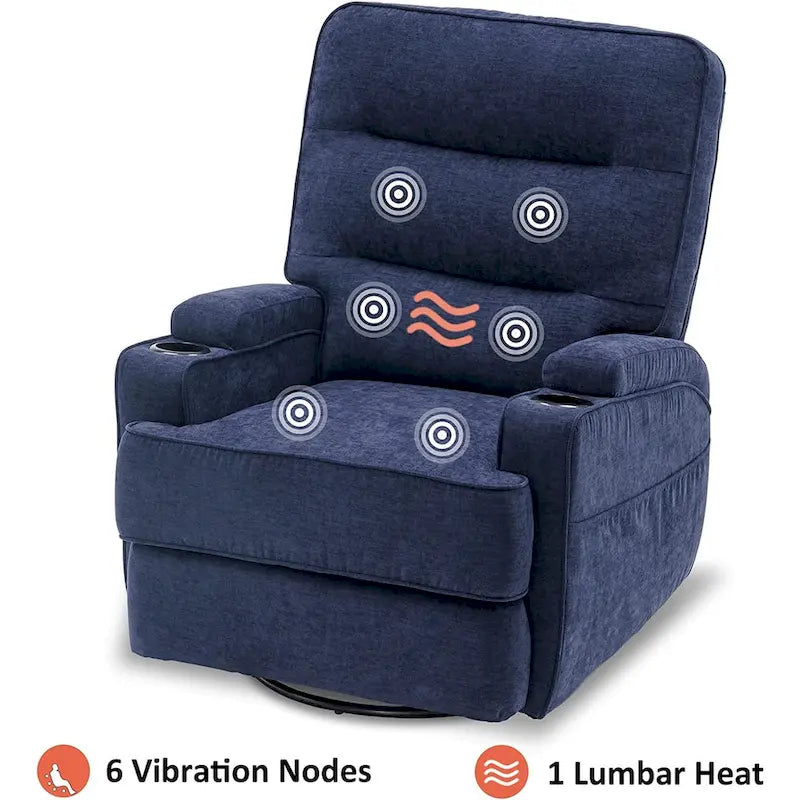 Electric Power Swivel Glider Recliner Chair with Heat and Massage, Fabric, Single Seat