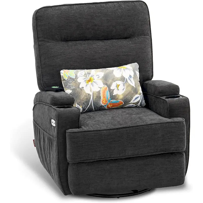 Electric Power Swivel Glider Recliner Chair with Heat and Massage, Fabric, Single Seat