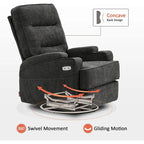 Electric Power Swivel Glider Recliner Chair with Heat and Massage, Fabric, Single Seat