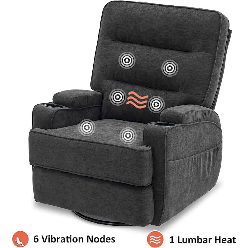 Electric Power Swivel Glider Recliner Chair with Heat and Massage, Fabric, Single Seat