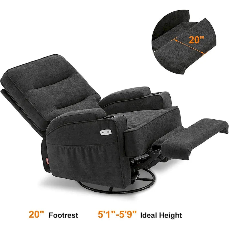 Electric Power Swivel Glider Recliner Chair with Heat and Massage, Fabric, Single Seat