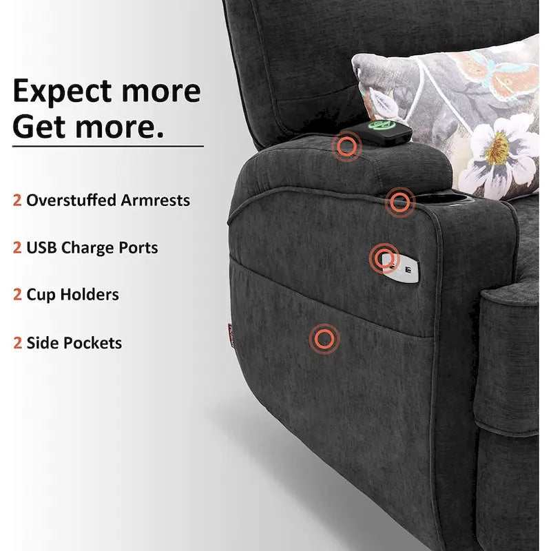 Electric Power Swivel Glider Recliner Chair with Heat and Massage, Fabric, Single Seat