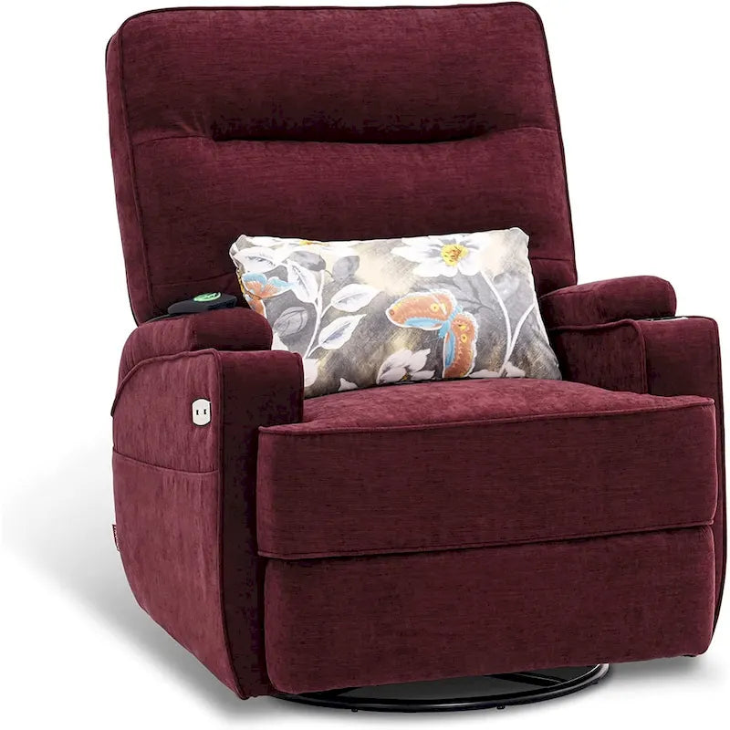 Electric Power Swivel Glider Recliner Chair with Heat and Massage, Fabric, Single Seat