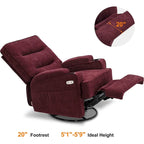 Electric Power Swivel Glider Recliner Chair with Heat and Massage, Fabric, Single Seat