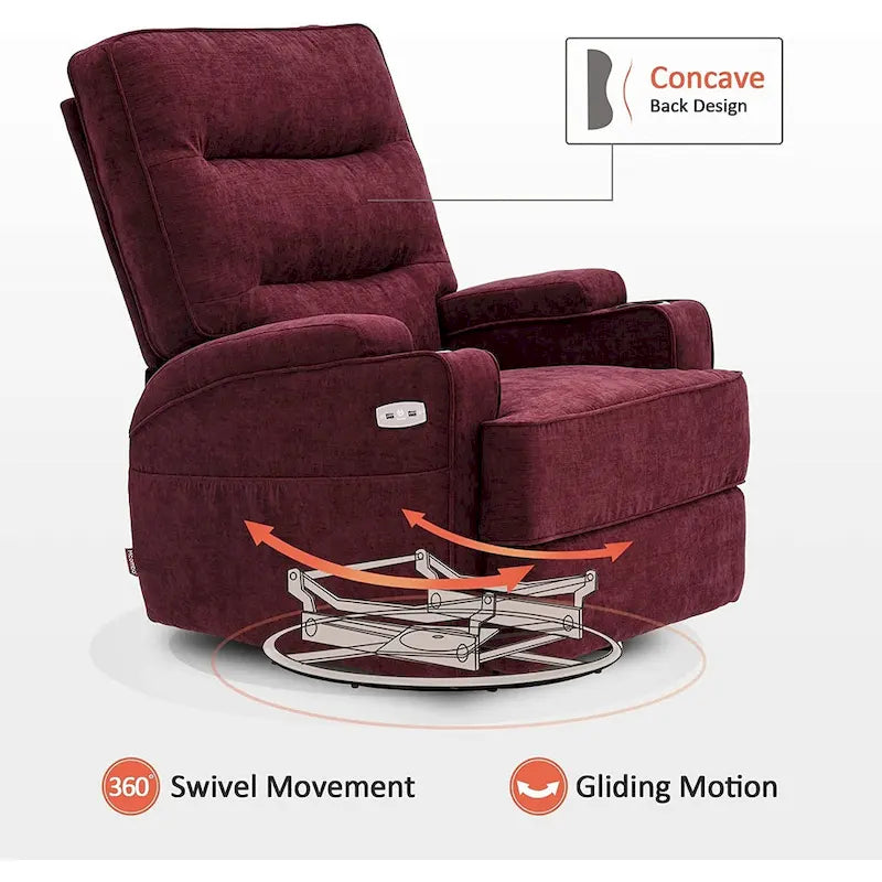 Electric Power Swivel Glider Recliner Chair with Heat and Massage, Fabric, Single Seat