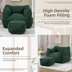 Boucle Upholstered Deep Seat Armless Square Bean Bag Chair with Ottoman