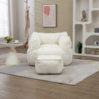 Boucle Upholstered Deep Seat Armless Square Bean Bag Chair with Ottoman