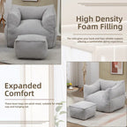 Boucle Upholstered Deep Seat Armless Square Bean Bag Chair with Ottoman