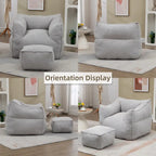 Boucle Upholstered Deep Seat Armless Square Bean Bag Chair with Ottoman
