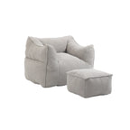 Boucle Upholstered Deep Seat Armless Square Bean Bag Chair with Ottoman
